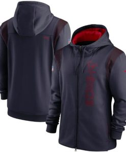 Men's Houston Texans 2021 Navy Sideline Team Performance Full-Zip Hoodie