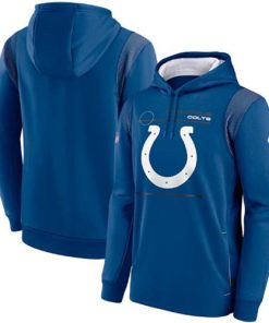 Men's Indianapolis Colts 2021 Royal Sideline Logo Performance Pullover Hoodie