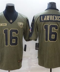 Men's Jacksonville Jaguars #16 Trevor Lawrence 2021 Olive Salute To Service Limited Stitched Jersey