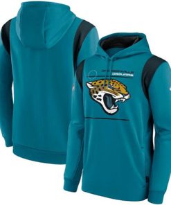 Men's Jacksonville Jaguars 2021 Teal Sideline Logo Performance Pullover Hoodie