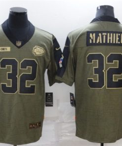 Men's Kansas City Chiefs #32 Tyrann Mathieu 2021 Olive Salute To Service Limited Stitched Jersey