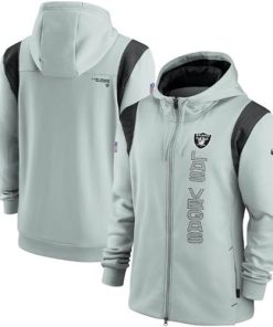Men's Las Vegas Raiders 2021 Gray Sideline Team Performance Full-Zip Hoodie