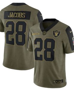 Men's Las Vegas Raiders #28 Josh Jacobs 2021 Olive Salute To Service Limited Stitched Jersey