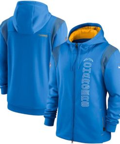 Men's Los Angeles Chargers 2021 Powder Blue Sideline Team Performance Full-Zip Hoodie