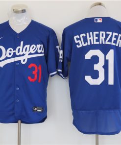 Men's Los Angeles Dodgers #31 Max Scherzer Blue Flex Base Stitched Baseball Jersey