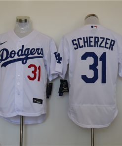 Men's Los Angeles Dodgers #31 Max Scherzer White Flex Base Stitched Baseball Jersey