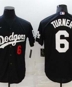 Men's Los Angeles Dodgers #6 Trea Turner Black Cool Base Stitched Baseball Jersey