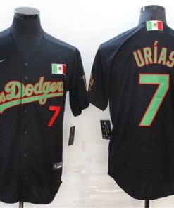 Men's Los Angeles Dodgers #7 Julio Urias Black Green Cool Base Stitched Baseball Jersey