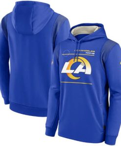 Men's Los Angeles Rams 2021 Royal Sideline Logo Performance Pullover Hoodie