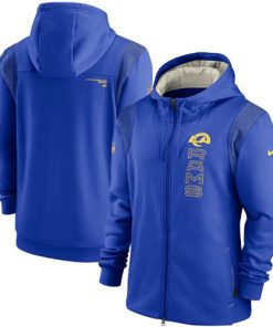 Men's Los Angeles Rams 2021 Royal Sideline Team Performance Full-Zip Hoodie