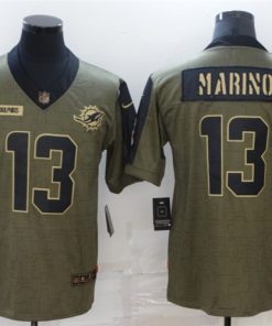 Men's Miami Dolphins #13 Dan Marino 2021 Olive Salute To Service Limited Stitched Jersey
