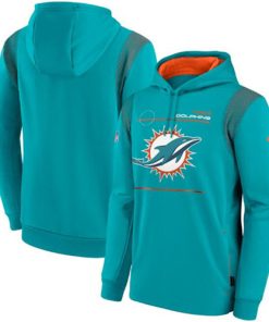 Men's Miami Dolphins 2021 Aqua Sideline Logo Performance Pullover Hoodie