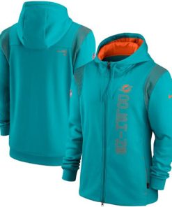 Men's Miami Dolphins 2021 Aqua Sideline Team Performance Full-Zip Hoodie