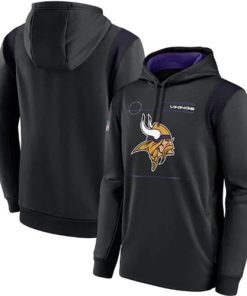 Men's Minnesota Vikings 2021 Black Sideline Logo Performance Pullover Hoodie