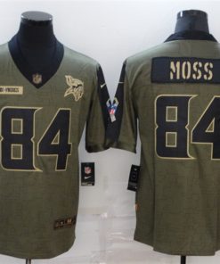 Men's Minnesota Vikings #84 Randy Moss 2021 Olive Salute To Service Limited Stitched Jersey