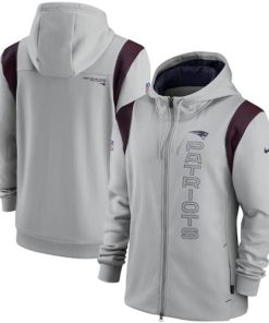 Men's New England Patriots 2021 Gray Sideline Team Performance Full-Zip Hoodie