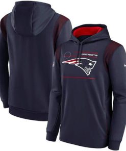 Men's New England Patriots 2021 Navy Sideline Logo Performance Pullover Hoodie
