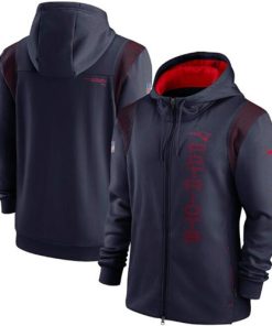 Men's New England Patriots 2021 Navy Sideline Team Performance Full-Zip Hoodie