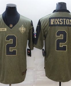Men's New Orleans Saints #2 Jameis Winston 2021 Olive Salute To Service Limited Stitched Jersey