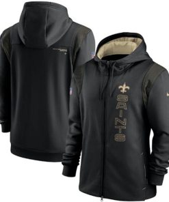 Men's New Orleans Saints 2021 Black Sideline Team Performance Full-Zip Hoodie