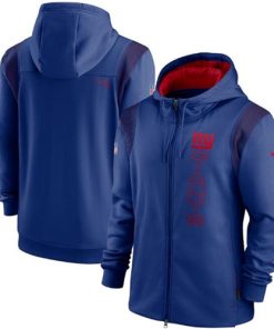 Men's New York Giants 2021 Royal Sideline Team Performance Full-Zip Hoodie