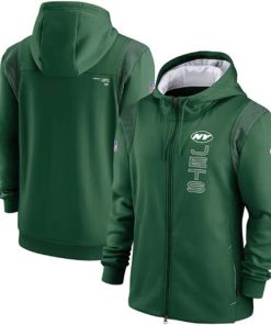 Men's New York Jets 2021 Green Sideline Team Performance Full-Zip Hoodie