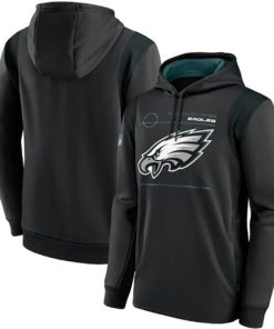 Men's Philadelphia Eagles 2021 Black Sideline Logo Performance Pullover Hoodie
