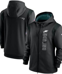 Men's Philadelphia Eagles 2021 Black Sideline Team Performance Full-Zip Hoodie