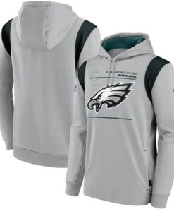 Men's Philadelphia Eagles 2021 Gray Sideline Logo Performance Pullover Hoodie