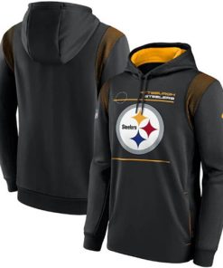 Men's Pittsburgh Steelers 2021 Black Sideline Logo Performance Pullover Hoodie