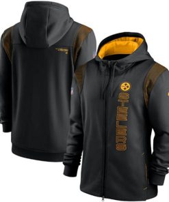Men's Pittsburgh Steelers 2021 Black Sideline Team Performance Full-Zip Hoodie