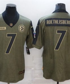 Men's Pittsburgh Steelers #7 Ben Roethlisberger 2021 Olive Salute To Service Limited Stitched Jersey