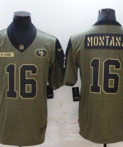 Men's San Francisco 49ers #16 Joe Montana 2021 Olive Salute To Service Limited Stitched Jersey