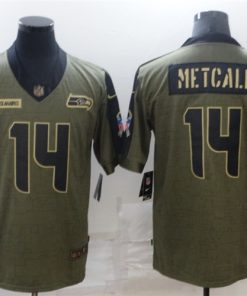 Men's Seattle Seahawks #14 D.K. Metcalf 2021 Olive Salute To Service Limited Stitched Jersey