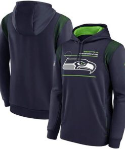 Men's Seattle Seahawks 2021 Navy Sideline Logo Performance Pullover Hoodie