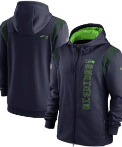 Men's Seattle Seahawks 2021 Navy Sideline Team Performance Full-Zip Hoodie