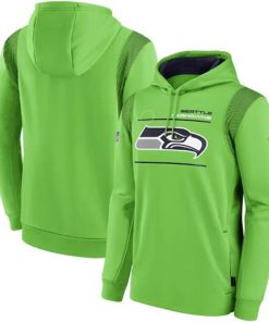 Men's Seattle Seahawks 2021 Neon Green Sideline Logo Performance Pullover Hoodie