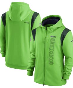 Men's Seattle Seahawks 2021 Neon Green Sideline Team Performance Full-Zip Hoodie