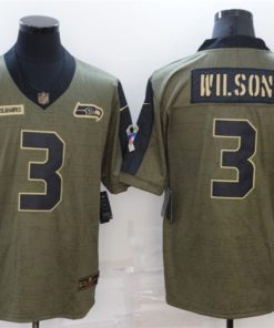 Men's Seattle Seahawks #3 Russell Wilson 2021 Olive Salute To Service Limited Stitched Jersey