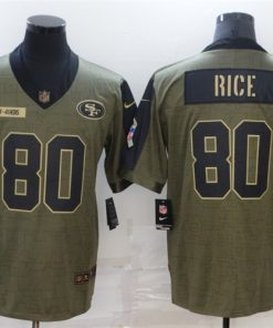 Nike 49ers 80 Jerry Rice Olive 2021 Salute To Service Limited Jersey