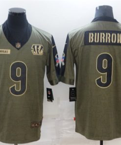 Nike Bengals 9 Joe Burrow Olive 2021 Salute To Service Limited Jersey
