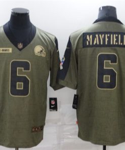 Nike Browns 6 Baker Mayfield Olive 2021 Salute To Service Limited Jersey