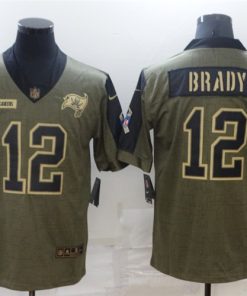 Nike Buccaneers 12 Tom Brady Olive 2021 Salute To Service Limited Jersey
