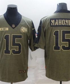 Nike Chiefs 15 Patrick Mahomes Olive 2021 Salute To Service Limited Jersey