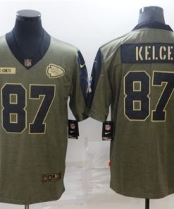 Nike Chiefs 87 Travis Kelce Olive 2021 Salute To Service Limited Jersey