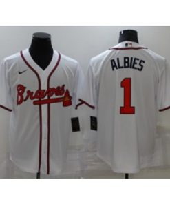 MLB Braves 1 ALBIES White Nike Cool Base Men Jersey