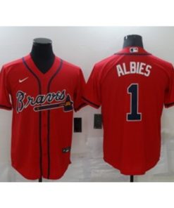 MLB Braves 1 Ozzie Albies Red Nike Cool Base Men Jersey