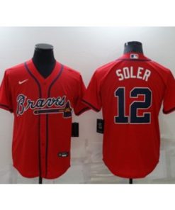 MLB Braves 12 Red Soler Nike Cool base Men Jersey