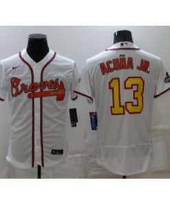 MLB Braves 13 Ronald Acuna Jr. White Gold Champion Flexbase Men Jersey