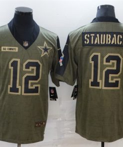 Men's Dallas Cowboys #12 Roger Staubach 2021 Olive Salute To Service Limited Stitched Jersey